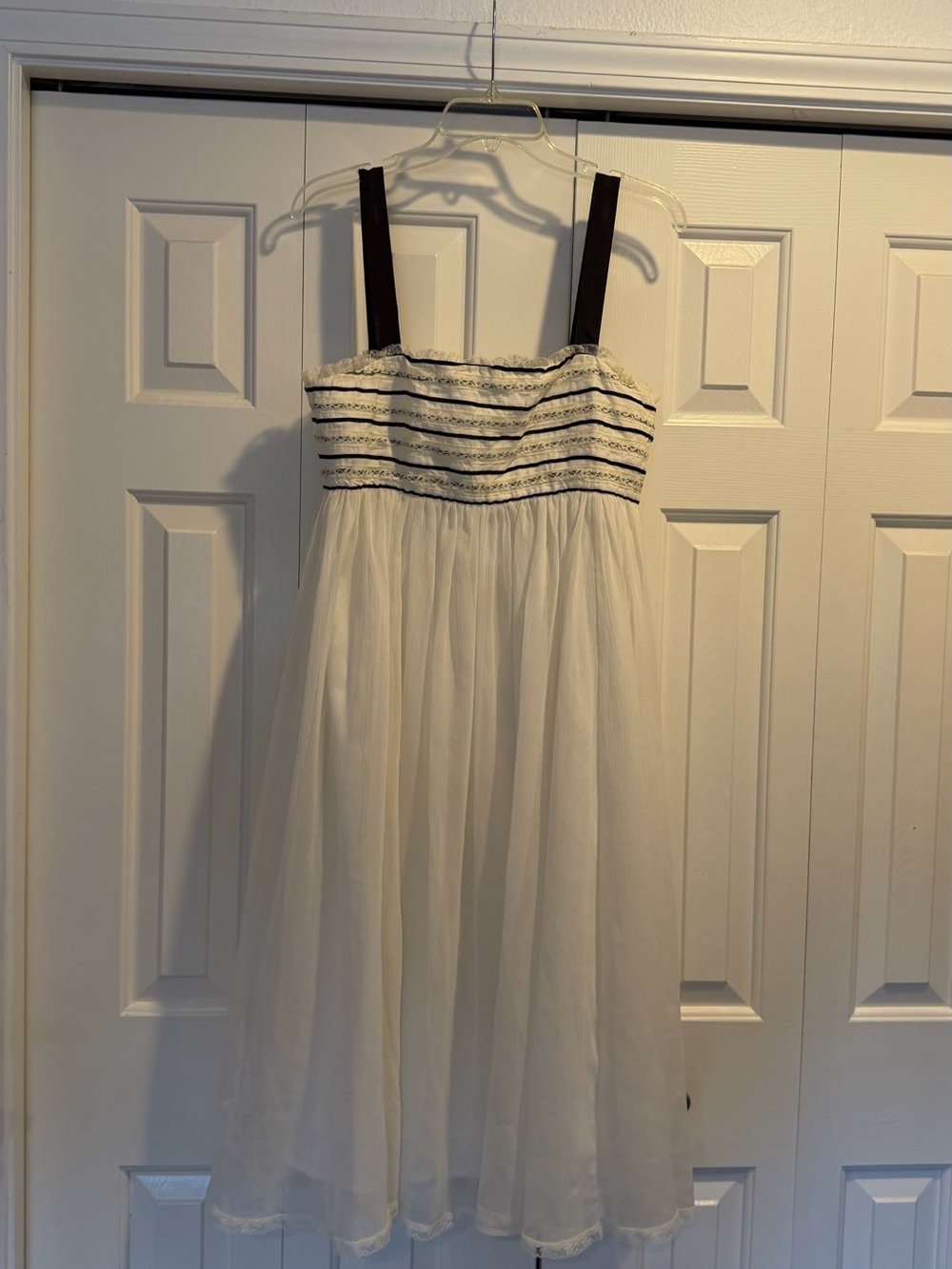 Zara White Tulle Babydoll Dress with Black Contrast Piping and Ribbons
